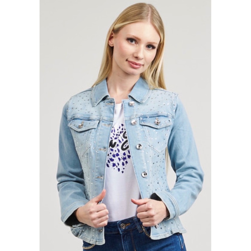 European Liu Jo Light Wash Embellished Jean Jacket Stretch size S NWT casual